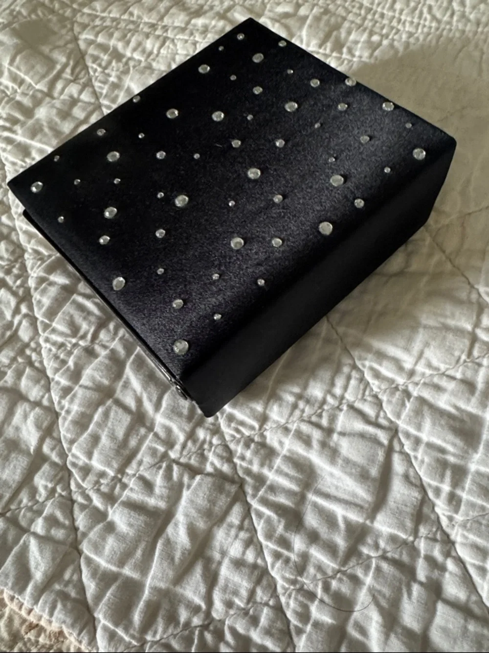 Jessica McClintock Black Satin Rhinestone Box Clutch